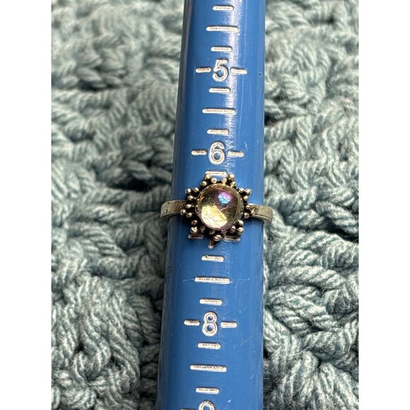 Silvertone Ring Size 6.5 Iridescent Cabochon - Picture 3 of 4